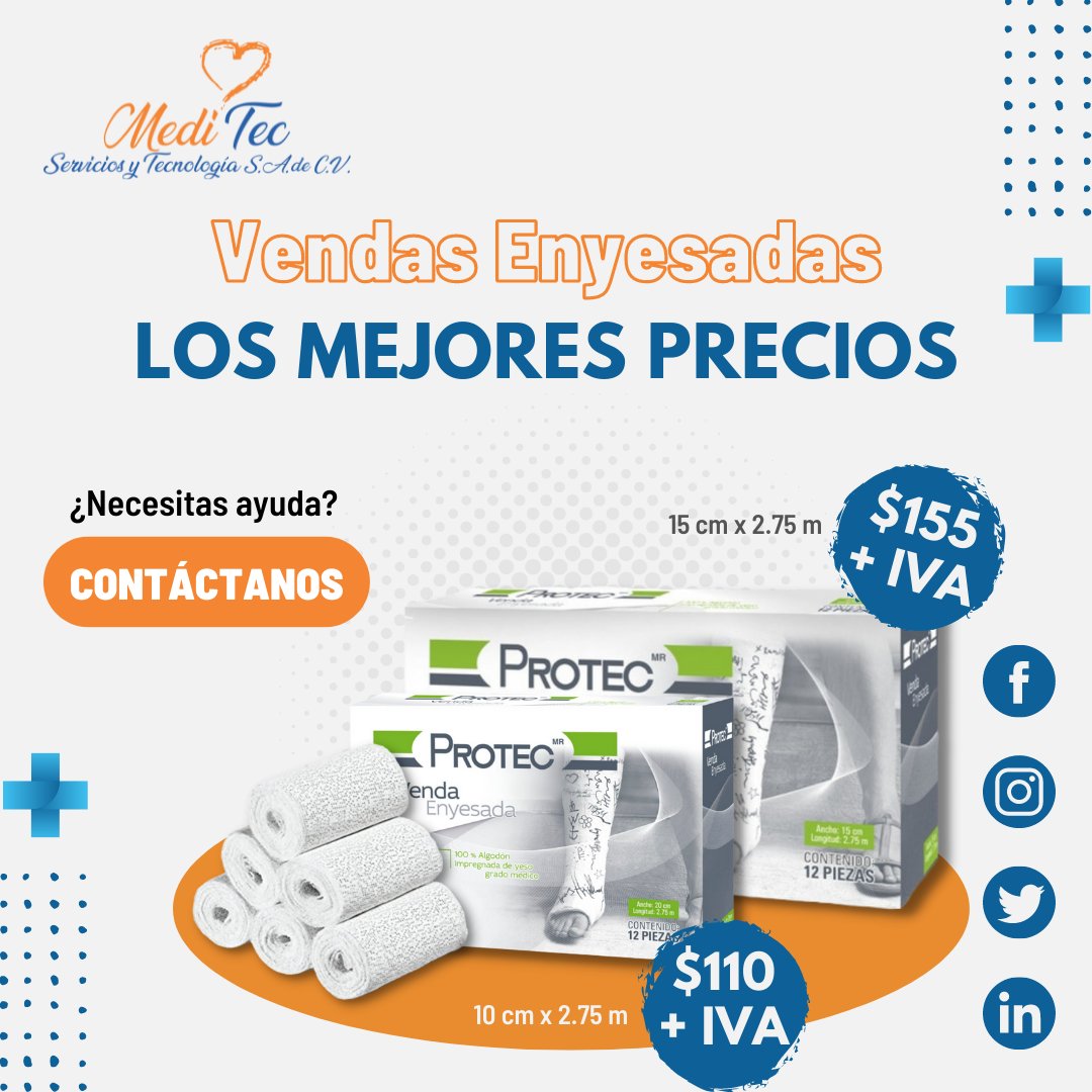 Meditectm's tweet photo. Vendas enyesadas Protec en promoción
🤕 15 cm x 2.75 m a $155 + IVA ❗
🤕 10 cm x 2.75 m a $110 + IVA ❗
Envíos a toda la república 📦💨
📌 Contáctanos
📲 55 4221 6851
#meditec #hospitales #equipomédico #accesoriosmédicos #materialdecuración #vendas https://t.co/rbytapA4Qu