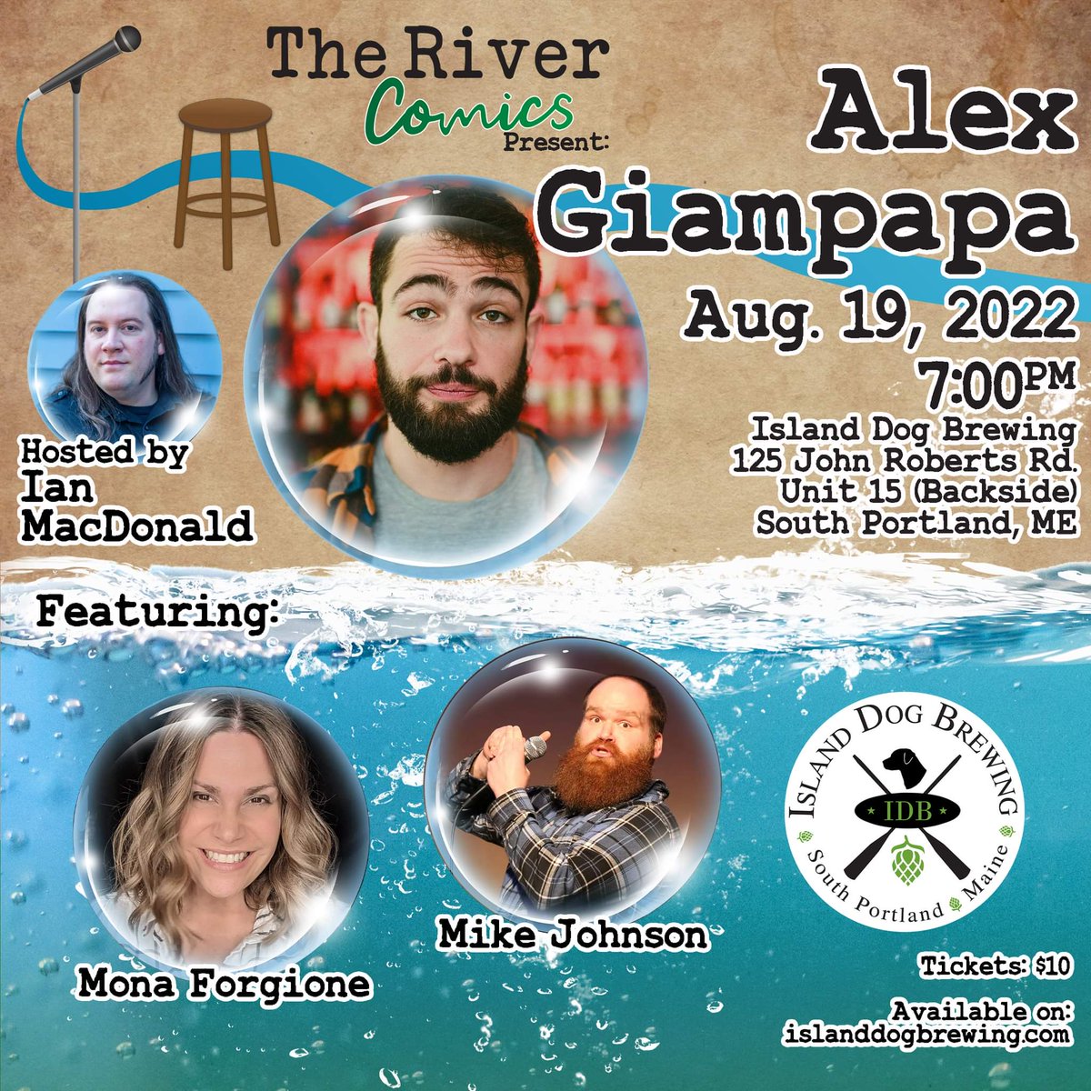 Friday night at Island Dog Brewing @ISLANDDOGBREW 
I'll be hosting: 
Alex Giampapa <a href="/Giamdaddy/">Alex Giampapa</a>
Mona Forgione <a href="/GoneRoguewMona/">Mona Forgione</a>
Mike Johnson <a href="/Shell_Johnson34/">Shell 🐚 🇵🇸</a>
Matt Kaye @TheMattKaye 
Presented by The River Comics @TheRiverComics 
Link in bio.