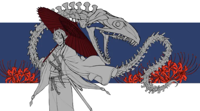 結局彼岸花自力で描く事にしたら、一輪線画描くだけで2時間かかったし、これを複数本描くのもゾッとしたのでコピペペタペタ… 