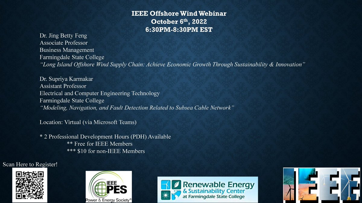 BettyFeng's tweet photo. My webinar on Oct 6th, 6:30pm @ieee_pes to share the research Long Island Offshore Wind Supply Chain. Free registration at https://t.co/McXdgSoe4D #sustainablity #innovation #offshorewind https://t.co/GjeDlWd4fe