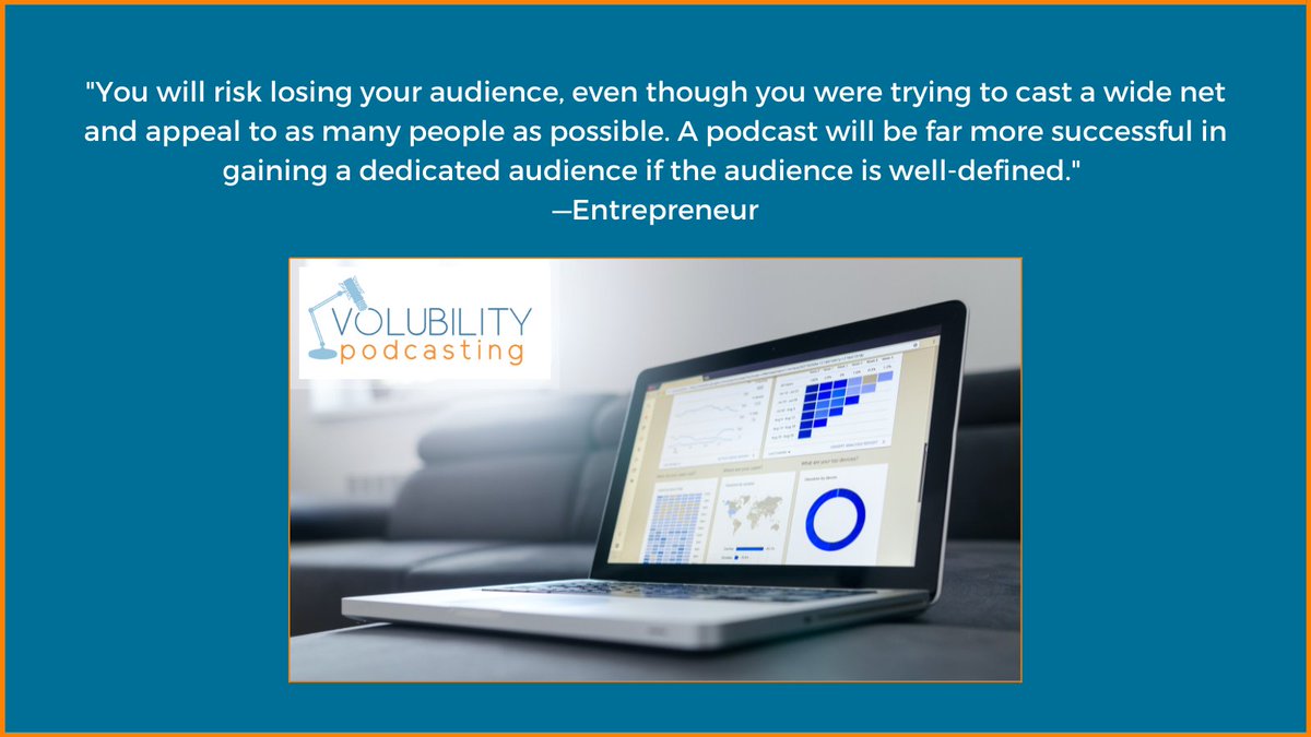 VolubilityPod's tweet photo. I am constantly having this conversation with people considering a new podcast. Don't worry about the download and subscriber numbers. Focus on a niche audience that can most impact your business. https://t.co/7AKBCgCwzU #podcastproduction #podcastproducer https://t.co/4S73cF59is