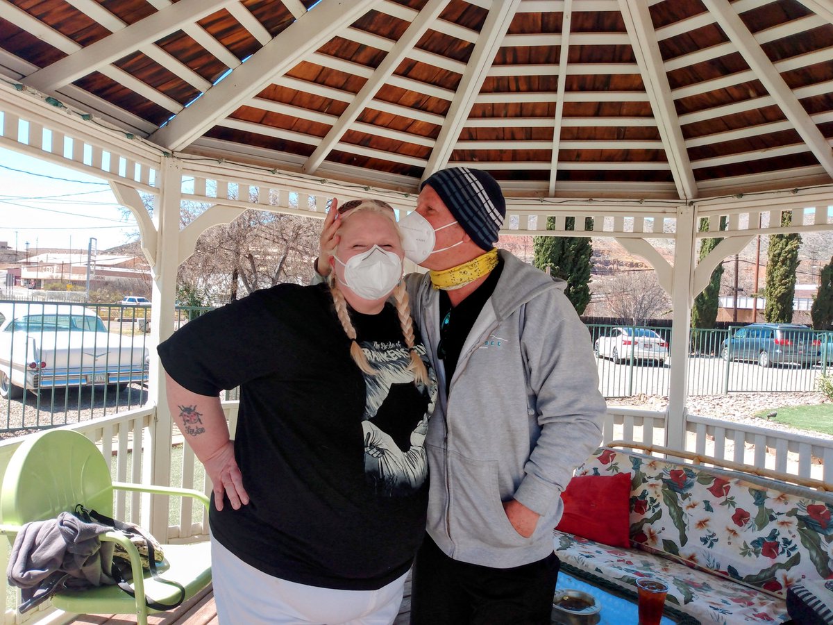 realTomKonopka's tweet photo. It's always a treat to hang out with Kristine in the FUNHOUSE or outside it! Even hanging out with Mamu and friends at the #shadydell at the start of COVID was fun! @MishkaShubaly Mishka will be "serenading us" in his high falsetto voice on the Podathon!😉 @kristinelevine #bisbee https://t.co/ybrjYhO5en