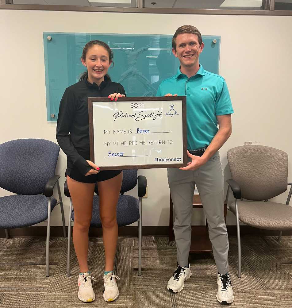 BodyOnePT's tweet photo. #PatientSpotlight: Body One Graduation shout out to Harper at our #NorthMeridian clinic on finishing up her PT with Dr. Daniel Waskiewicz and getting back to soccer! Congrats Harper! #bodyonePT #choosePT #movementismedicine #physicaltherapy https://t.co/hnMTP9GSOW