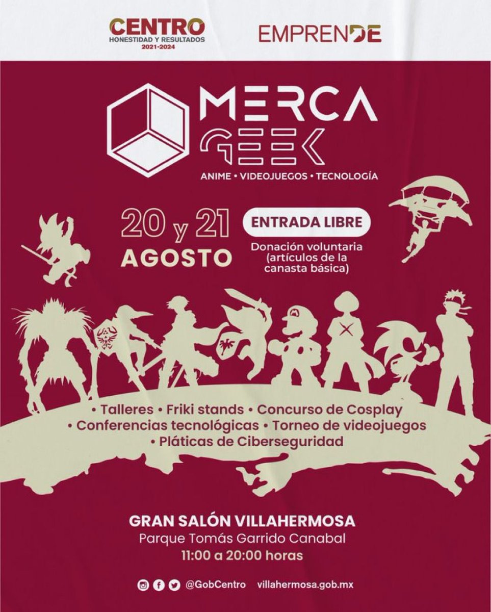 CobatabJoven's tweet photo. ¿Te gusta el anime, los videojuegos y la tecnología? ¡Comunidad Bachiller! @GobCentro te invita al #MercaGeek 👾🤖¡No te lo pierdas! Te compartimos el programa👇🏻
¡Podrás ayudar para una buena causa! Lleva un producto de la canasta básica y dónala al DIF Centro 😄
#COBATAB https://t.co/47bQNrDfgZ