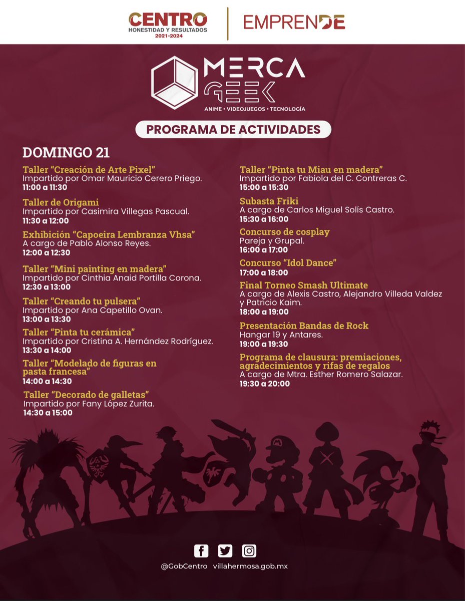 CobatabJoven's tweet photo. ¿Te gusta el anime, los videojuegos y la tecnología? ¡Comunidad Bachiller! @GobCentro te invita al #MercaGeek 👾🤖¡No te lo pierdas! Te compartimos el programa👇🏻
¡Podrás ayudar para una buena causa! Lleva un producto de la canasta básica y dónala al DIF Centro 😄
#COBATAB https://t.co/47bQNrDfgZ