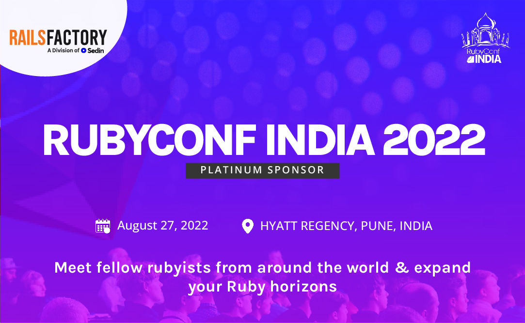 railsfactory's tweet image. #RubyConfIndia 2022 is next week! 

Swing by our #RailsFactory Booth &amp;amp; say hello to our Team. Plus, get your hands on some brilliant giveaways/gifts by participating in our quiz sessions! Register Today: bit.ly/3ST83OV

#RubyDevelopers #team #event #pune #opportunities