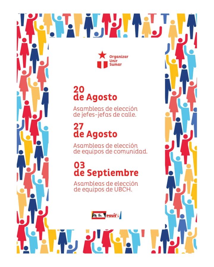 280 mil asambleas x toda Venezuela eligirán este sábado a sus jefas y jefes de calle del Partido de Chávez, el PSUV. #Organizar #Unir #Sumar