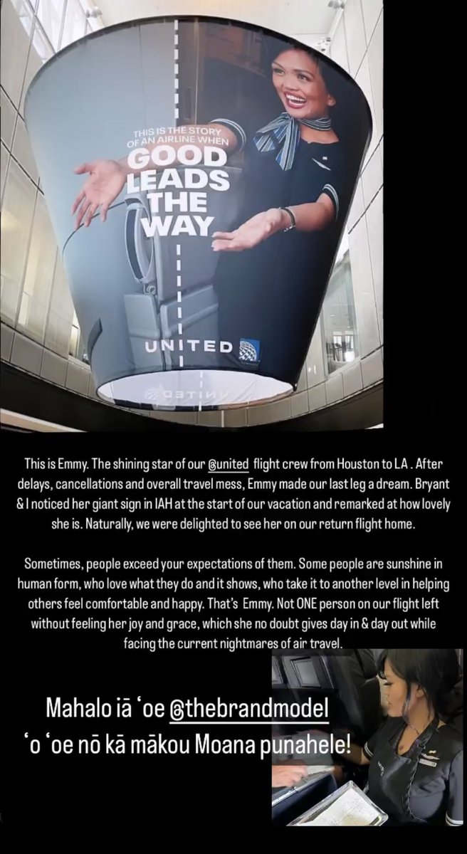 thebrandmodel's tweet photo. Thank you @ErinYeschin for your kind words during our flight from IAH to LAX! I hope to see you again on another @united flight! It was such a pleasure to serve you and your family! Tell Bryant that I can’t wait to see him in the skies!! #Goodleadstheway https://t.co/94lXZBG5YM