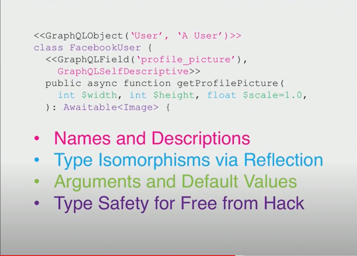 __xuorig__'s tweet photo. I sometimes hear folks talk about SDL-first as the only way or best way to build #GraphQL API these days. It might be good to remember that the original and one of the largest use of GraphQL defines schemas this way 👇(screenshot from a talk by Adam D.I. Kramer at FB/Meta) https://t.co/QYbhakH6GK