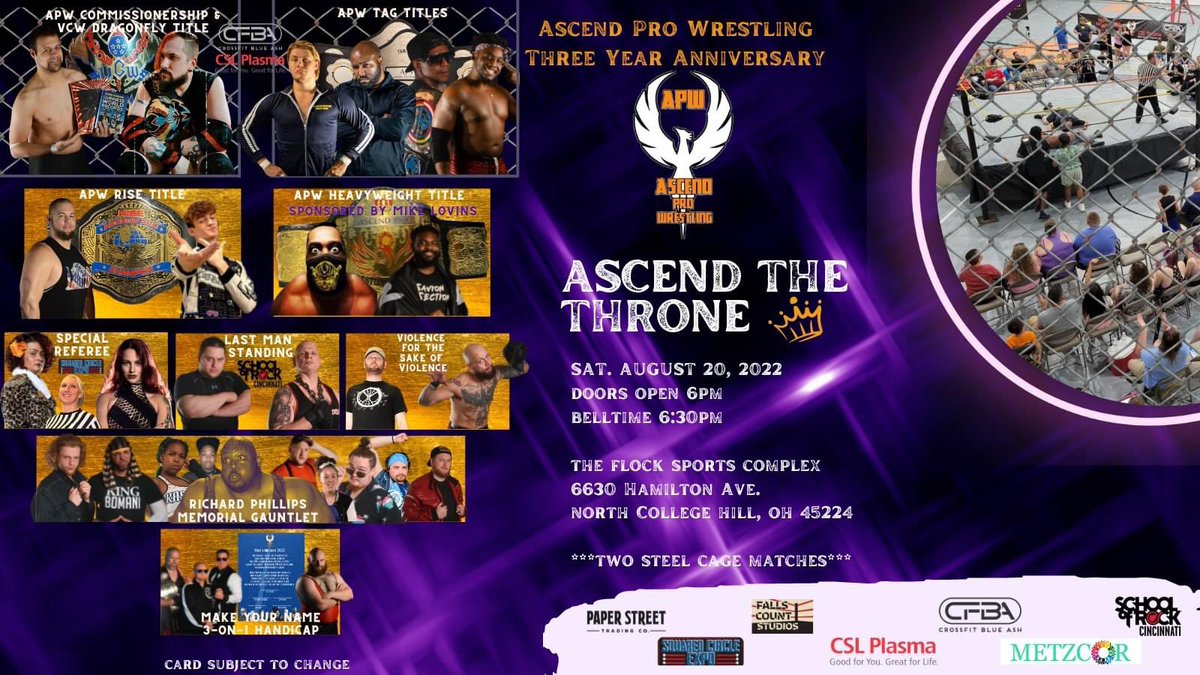 nickmaniwa's tweet image. 🚨 Updated card 🚨

Saturday! I make my @AscendProW debut calling their huge 3 year anniversary show! Only about 2 hours from Louisville &amp;amp; Indy, an hour from Dayton, 30 mins from Cincinnati!

facebook.com/ascendprowrest…

@KittyThunders @PiperGKFAM @theevelyncarter @GKsoldOut