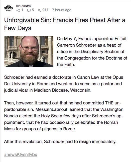 ProtecttheFaith's tweet photo. Msgr Capozzi arrested by Vatican police at a cocaine fueled homosexual orgy he organized. Not fired from his Vatican job

Fr Cameron Schroeder accused of  occasionally celebrating the TLM. Immediately fired from Vatican

For -(pope) Bergoglio, the TLM is worse than sodomy https://t.co/Ktlxrj8wRZ