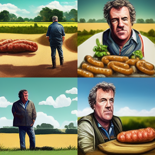 cardsagainstcv's tweet photo. @JeremyClarkson here's what the collective brain of the internet thinks "Jeremy Clarkson farming a sausage" would look like. #MidjourneyAI https://t.co/VsweDDarIX