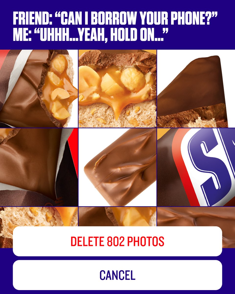 Anyone else’s phone album look like this? No? Just us? 😅 #Snickers