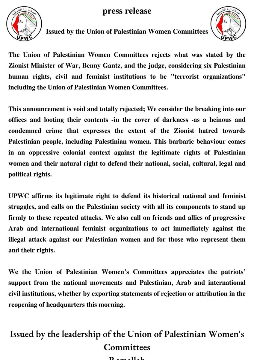 Union of Palestinian Women's Committees tweet media