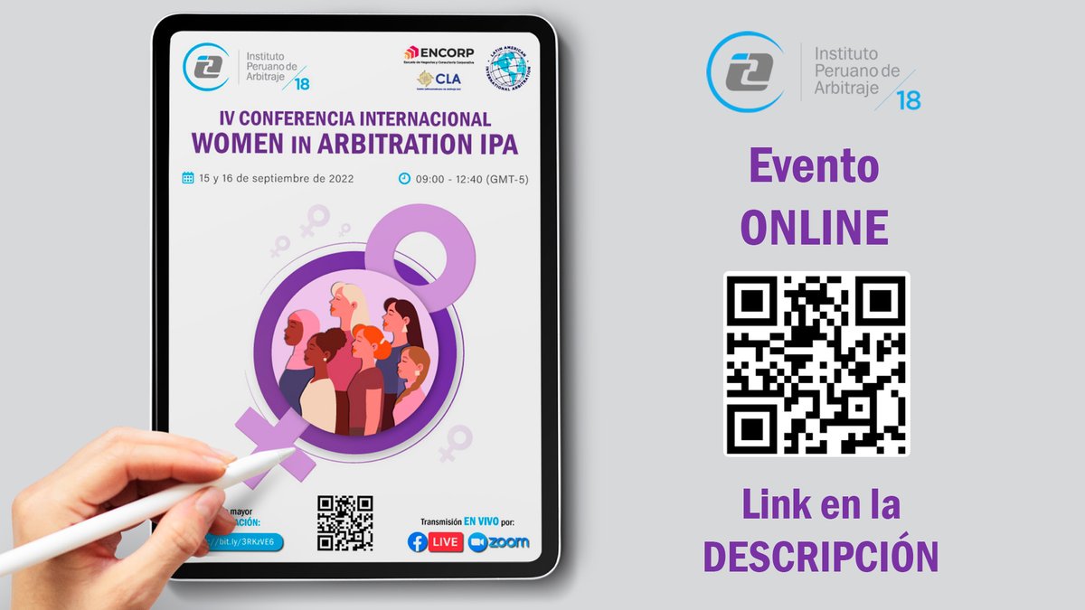 ipaperu's tweet photo. #EventoIPA | IV Conferencia Internacional Women in Arbitration IPA
📝 Inscripción GRATUITA en nuestra web: https://t.co/uXrEa9dGvz
📜 Certificado digital GRATUITO, si se registran y conectan por la plataforma Zoom.
¡Los esperamos!
#WomenArbitration
#IPA https://t.co/08xXBNT899