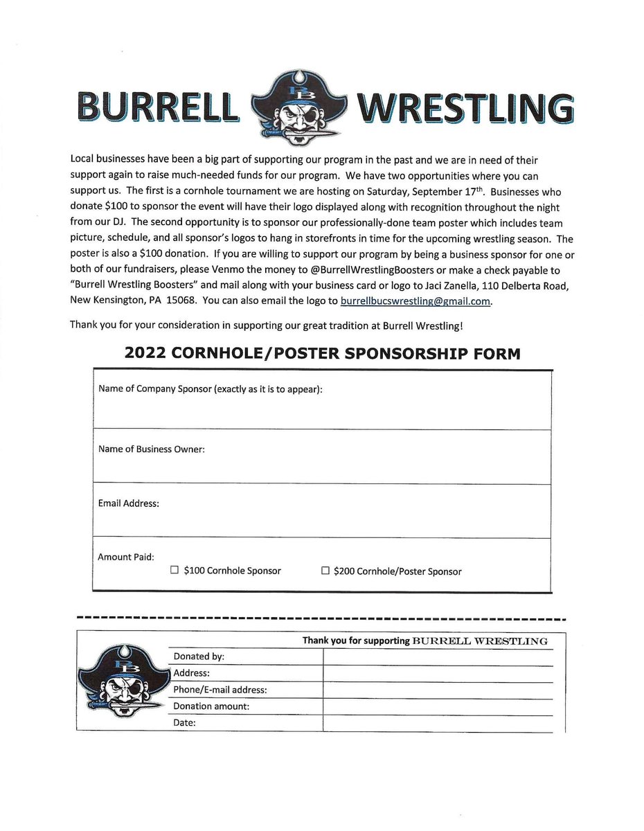 Come have some fun and support the Burrell Wrestling program!Our biggest expense each year is travel. Traveling gives us the opportunity the wrestle against the top teams in the state. With your help we can continue to wrestle a top tier schedule!