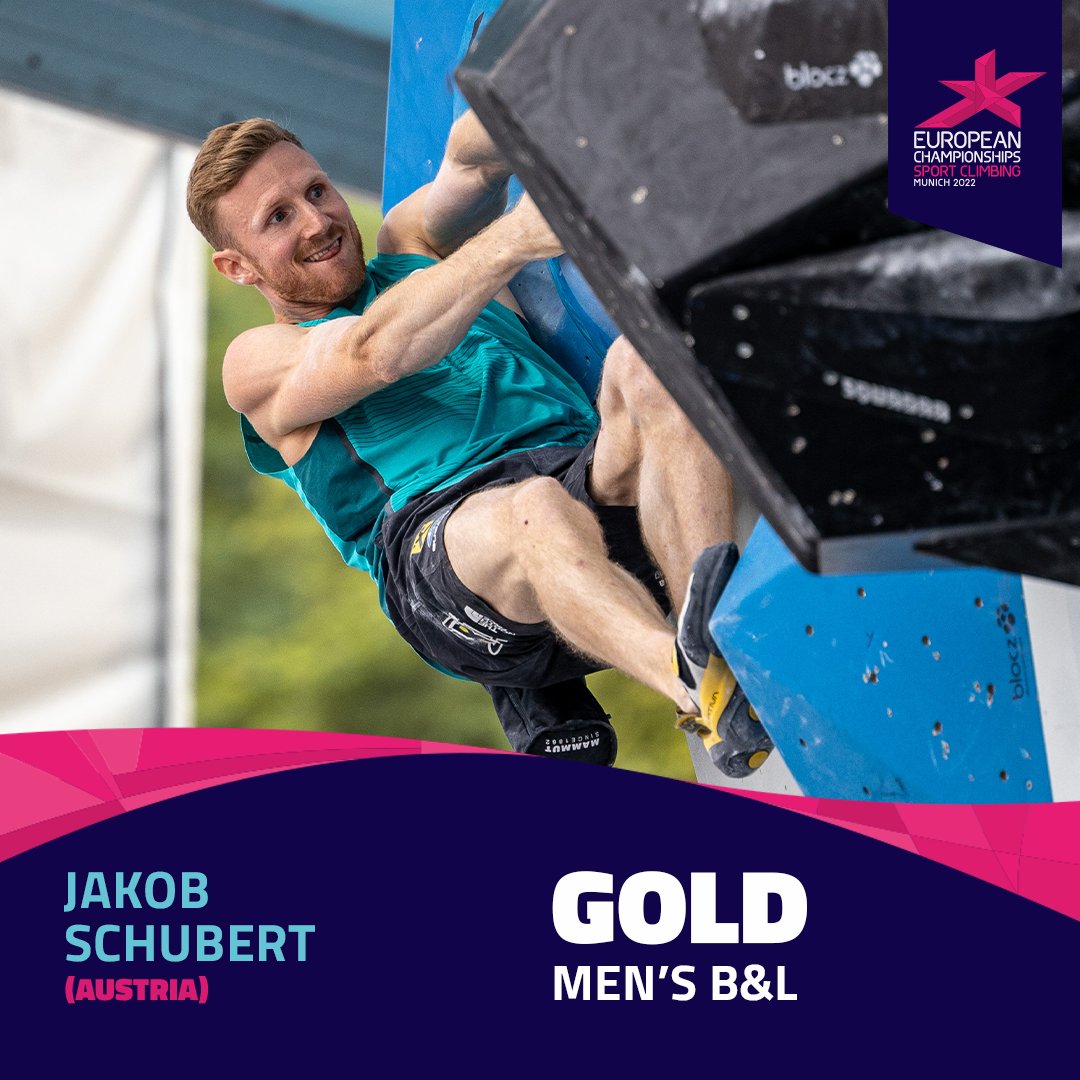 worldclimbing's tweet photo. The final medals of the European Championships have been decided and it's Austria who takes the men's B&amp;L gold

🥇 - Jakob Schubert 🇦🇹
🥈 - Adam Ondra 🇨🇿
🥉 - Alberto Ginés López 🇪🇸 

@ECMunich2022 #IFSC #SportClimbing #BackToTheRoofs https://t.co/8LzkHkHo8I