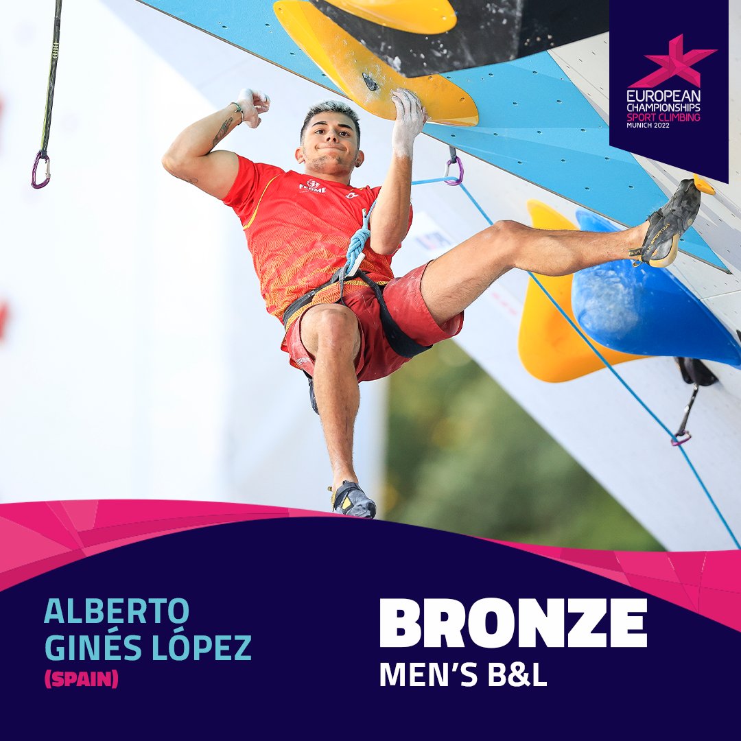 The final medals of the European Championships have been decided and it's Austria who takes the men's B&amp;L gold

🥇 - Jakob Schubert 🇦🇹
🥈 - Adam Ondra 🇨🇿
🥉 - Alberto Ginés López 🇪🇸 

<a href="/ECMunich2022/">Munich2022</a> #IFSC #SportClimbing #BackToTheRoofs