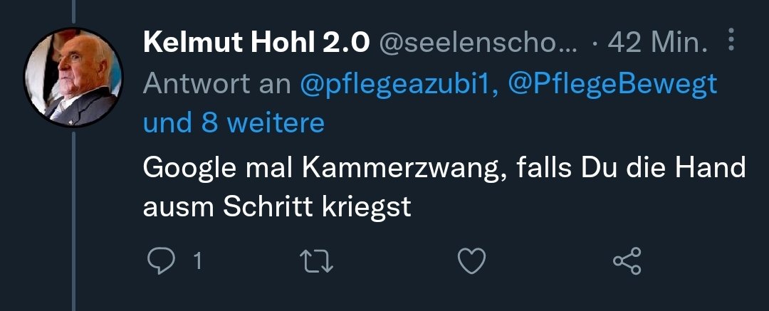 Wer auch immer er/sie ist, er ist das Paradebeispiel für #Kammerbefürworter und den #Kammerzwang der #Pflegekammer Nordrhein-Westfalen und Rheinland-Pfalz sowie der #Bundespflegekammer.

Für Kelmut: #WirWagenEs #NeinzurPflegekammerNRW #KeinePflegekammer