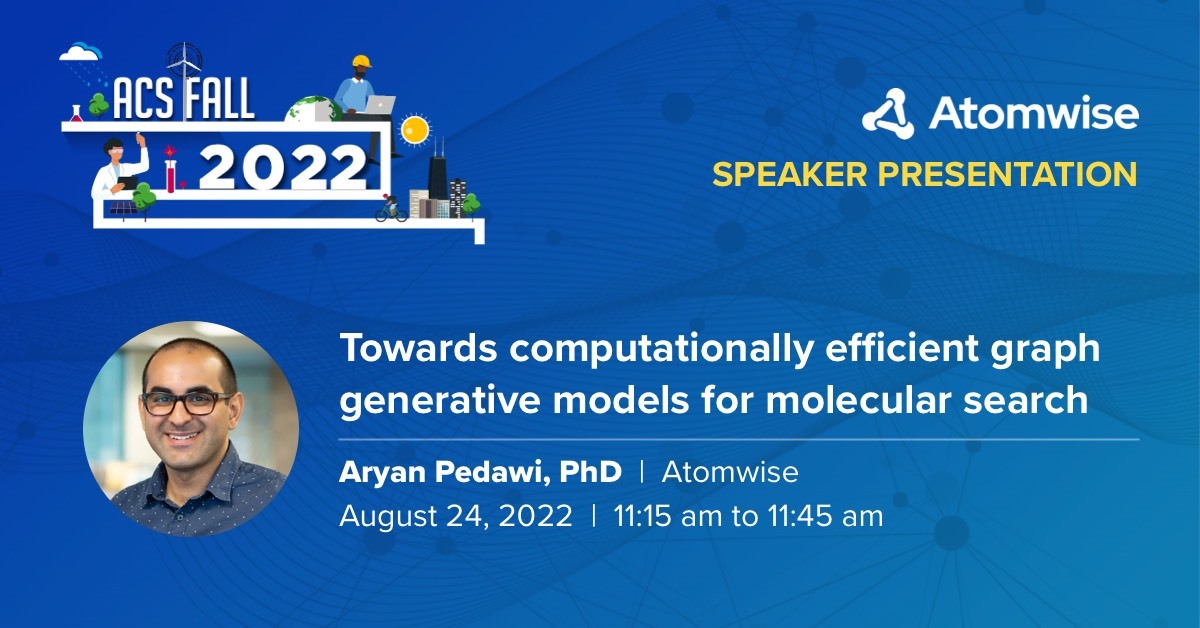Atoms are innovative. Join Atomwise scientist Aryan Pedawi at his #ACSFALL2022 presentation, 'Towards computationally efficient graph generative models for molecular search' #AI #DrugDiscovery hubs.la/Q01jYqWd0