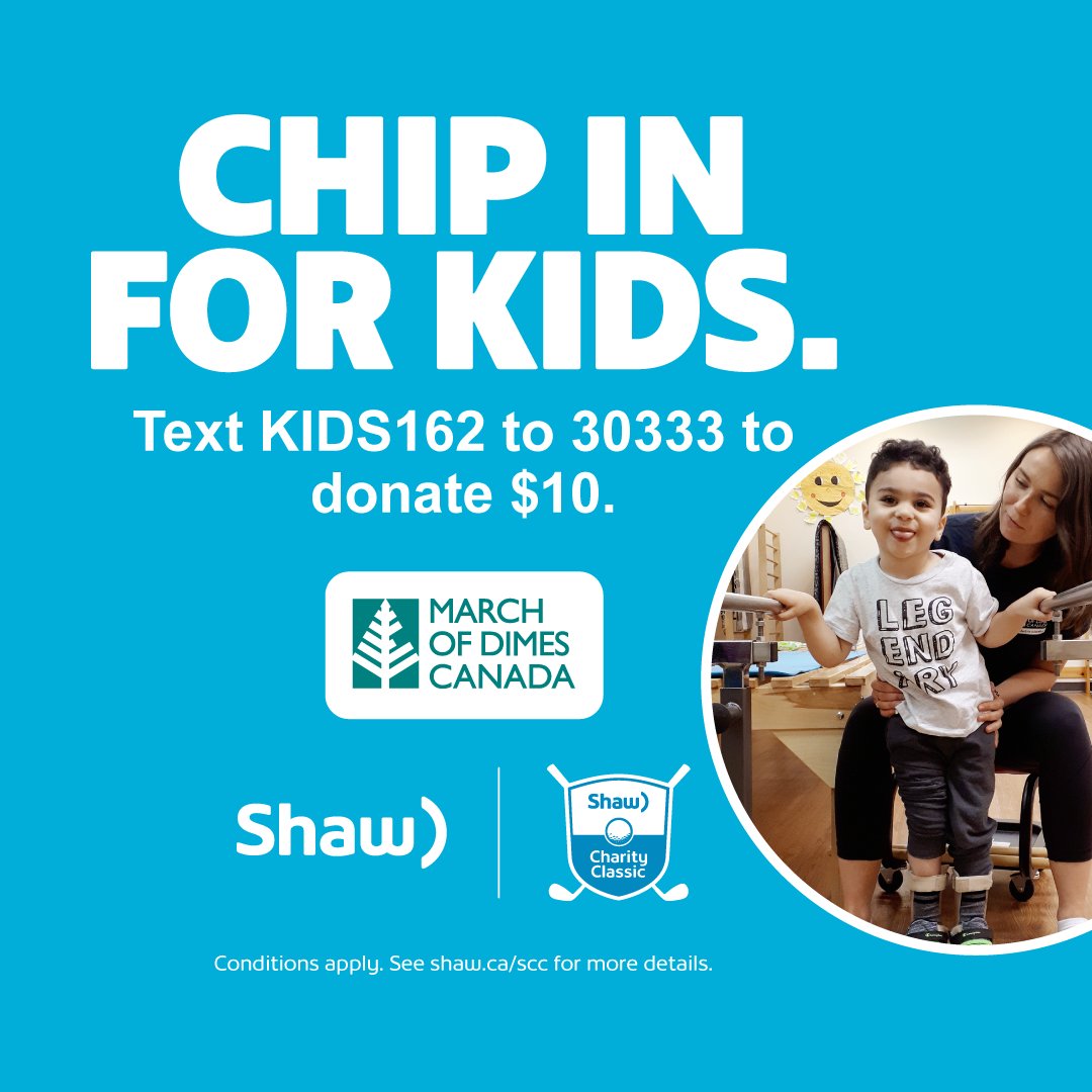 marchofdimescda's tweet photo. The @ShawClassic is back in Calgary and #ChipinforKids is back to help March of Dimes Canada. Text KIDS162 to 30333 to donate $10, and @Shawinfo will match your donation to help support kids in Alberta. https://t.co/Bz98zHLzVA
