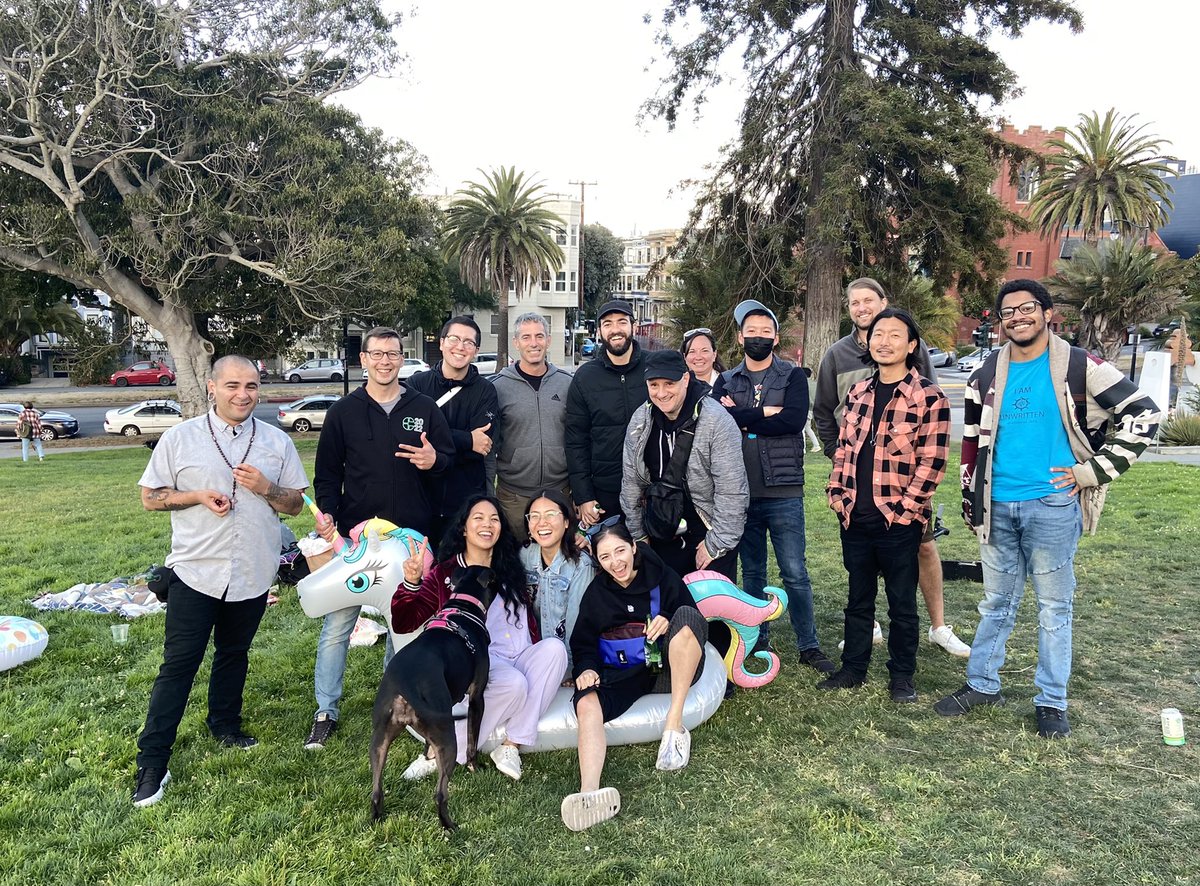 AnnMarieAlanes's tweet photo. Many thanks to all who attended the Bay Area Crypto Art Meetup Happy Hour! Standing from left: @OGKidG @BogdanYZ @silkez123 @hero_moose @josegasparian @dcsan @economik_ Paul @datcsv @loopsdigi @SupremeHint. Seated from left: @AnnMarieAlanes @NtxooArt @skywaterr … https://t.co/qBihJCnkjv