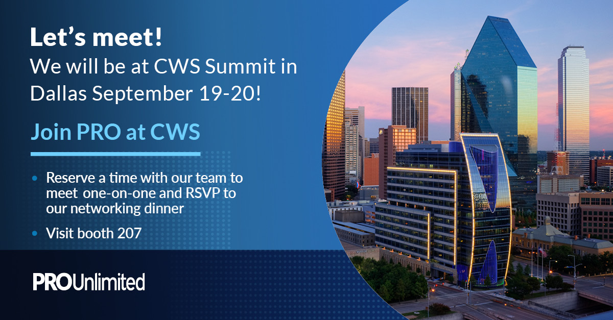 Please join us at the CWS Summit on September 19th-20th to learn how PRO's Integrated Workforce Management platform is helping some of the world's largest companies meet today's evolving world of work! RSVP here: bit.ly/3poFlYy #wearepro #cwssummit