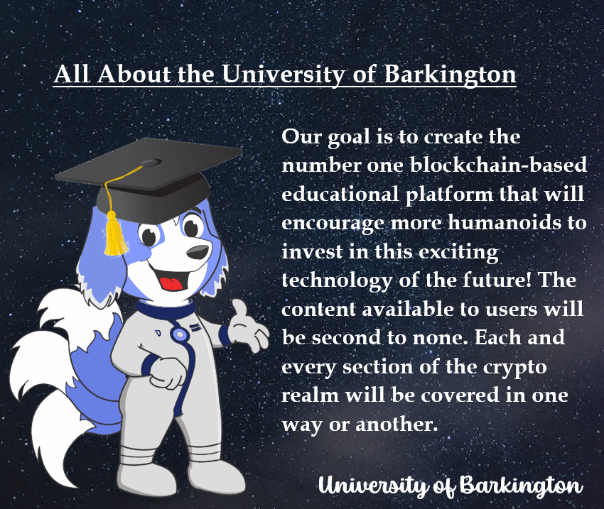dogeliens's tweet photo. Welcome to the University of Barkington!🎓🐶 Dogeliens wants to create the number one blockchain-based educational platform📝 Special university posts coming soon👀 https://t.co/ERmb7xqEHv