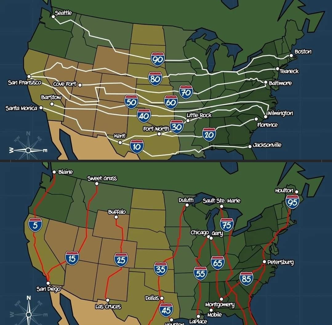 todayyearsold's tweet photo. I can’t believe I’ve gone my entire life not realizing the major interstates are in numerical order https://t.co/DHZEK5KPHc
