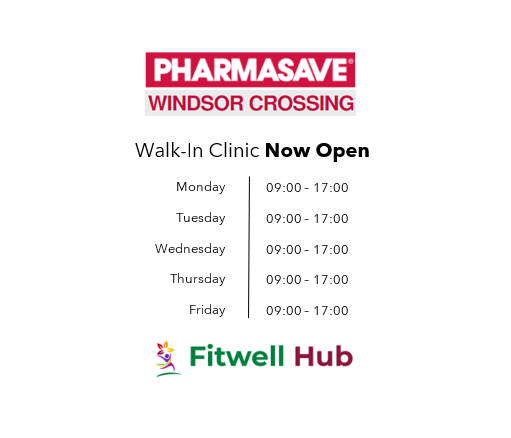 Walk-In Clinic at Pharmasave Windsor Crossing, LaSalle! Find us here: bit.ly/3Pl4cbe