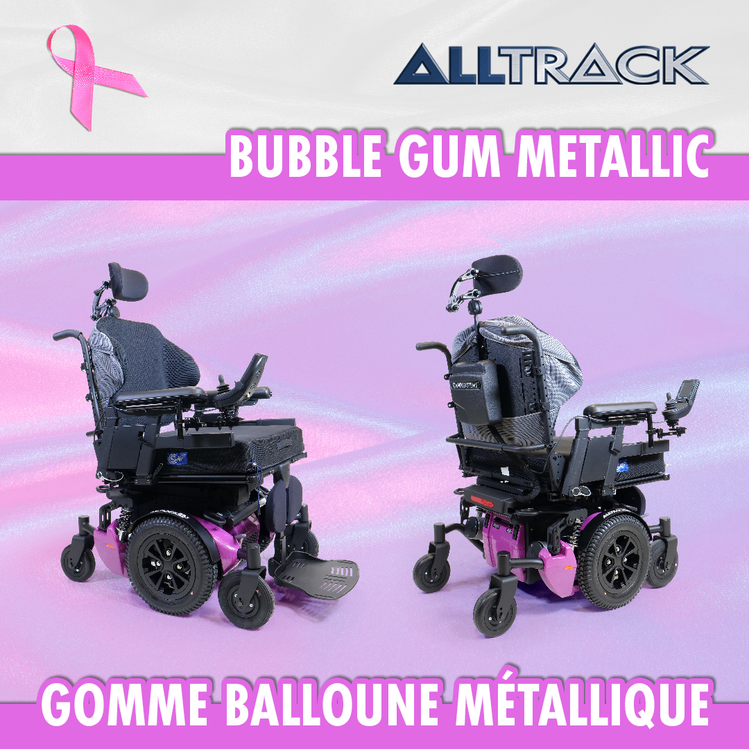 Our own way of paying tribute to World Breast Cancer Research Day 🎗️. Show your colors proudly! #pink #wbcrd #breastcancer #wheelchairs #wheelchairlife #disabilitylife #amylior #alltrack #amysystems