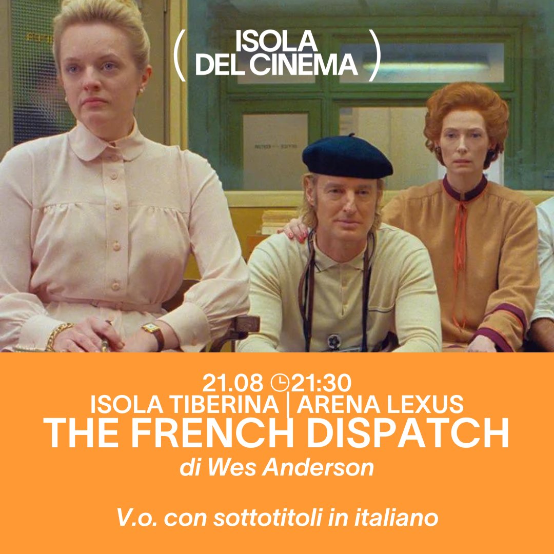 L'#IsolaTiberina diventa Ennui-Sur-Blasé, l'immaginaria cittadina che fa da sfondo alle surreali vicende della redazione del #TheFrenchDispatch nell'ultimo film del visionario #WesAnderson. 
Biglietti: tinyurl.com/mpj72d37

#IsolaDelcinema #Arenacinematografica