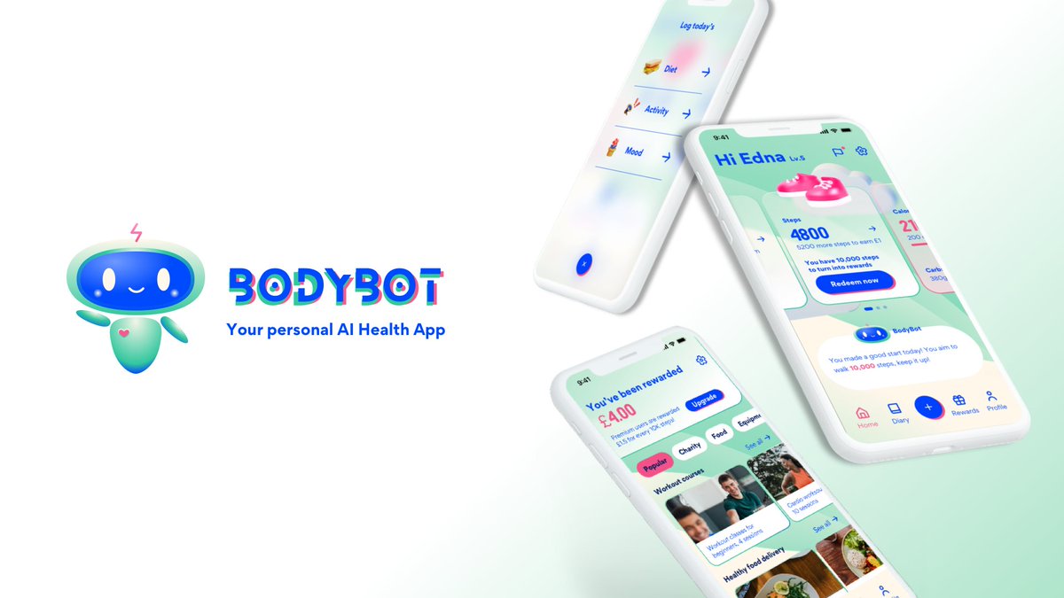ednaktma's tweet photo. I'm excited to share this entry to #SketchDesignChallenge ! BodyBot is an AI health app I designed recently as a UX design challenge at work.😊 #glassmorphism #uxuidesign https://t.co/AXKspcMLBM