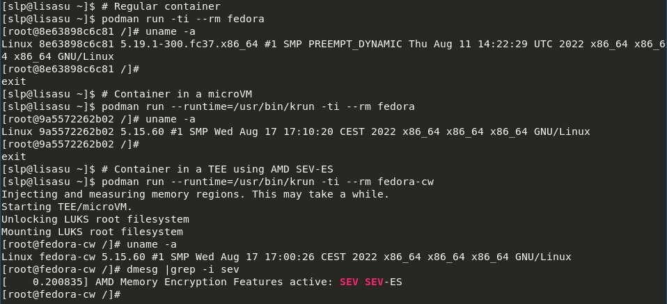 With crun:#986 merged, podman has learnt a new trick: lauching Confidential Computing TEEs!

cc/ <a href="/rhatdan/">Daniel Walsh</a> <a href="/gscrivano/">Giuseppe Scrivano</a>