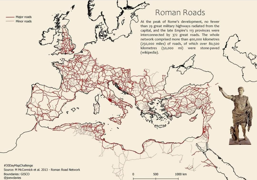 Roman roads (Roman way) were physical infrastructure vital to maintenance and development of Roman state, and were built from about 300 BC, through expansion and consolidation of Roman Republic and Roman Empire.

Detailed Post -
instagram.com/p/CWa-xqUNG2b/…

#archaeohistories