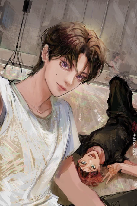 완성 안 할 거 같아서 그냥...^^김래빈 차유진 연습실 출근 어쩌고 그리면서 그렸던 셀카 느낌 어쩌구 
