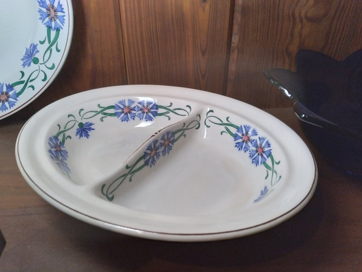 OfficialLWH's tweet photo. #FDR had a lot of #tableware in his #bulterpantry at the #lwh. This #chinaset has blue #cornflower and green ribbon pattern and was made by @villeroyandBoch. #artifact #artifactroadtrip #gastateparks @replacementsltd #artifacts #plates #platter https://t.co/HpLjq1lKCv