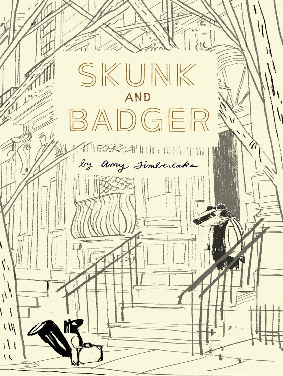 digging through old stuff & found a rough alt cover idea for Amy Timberlake's first "Skunk and Badger" book that I have no memory of making but seeing now i kinda like it 