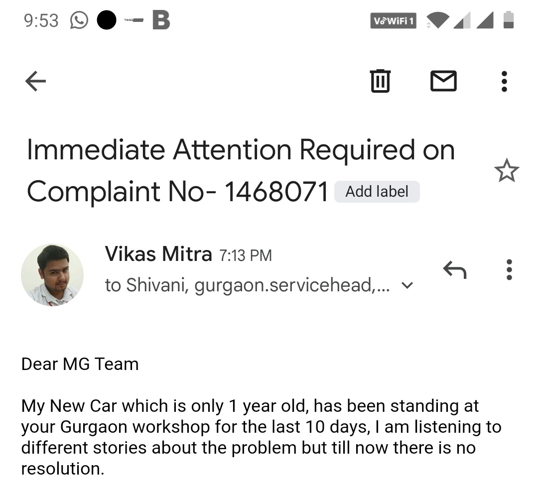 vikasmitra01's tweet photo. Dear Sir @rajeev_chaba please do something about this complaint! https://t.co/82aGTptMWy