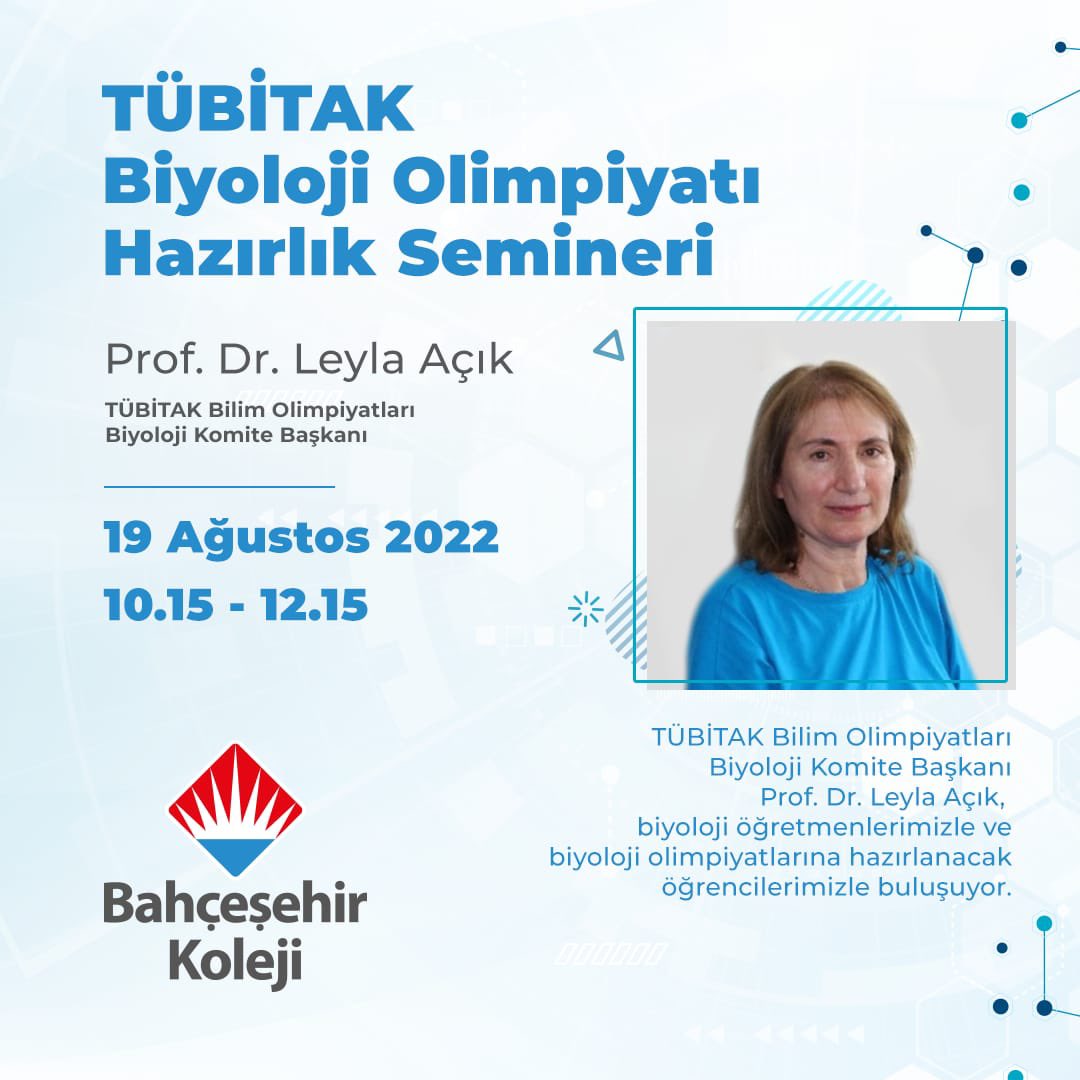Bahçeşehir Koleji Biyoloji öğretmenleri ve öğrencilerimizin katılımıyla gerçekleştireceğimiz eğitim için TÜBİTAK Bilim Olimpiyatları Biyoloji Komite Başkanı Prof.Dr.Sayın Leyla Açık hocamıza çok teşekkür ederiz. <a href="/bahcesehir_k12/">Bahçeşehir Koleji</a> @dagozlem <a href="/ozgeeasln/">Özge ASLAN</a> <a href="/CemaliYahya/">Yahya Cemali</a>