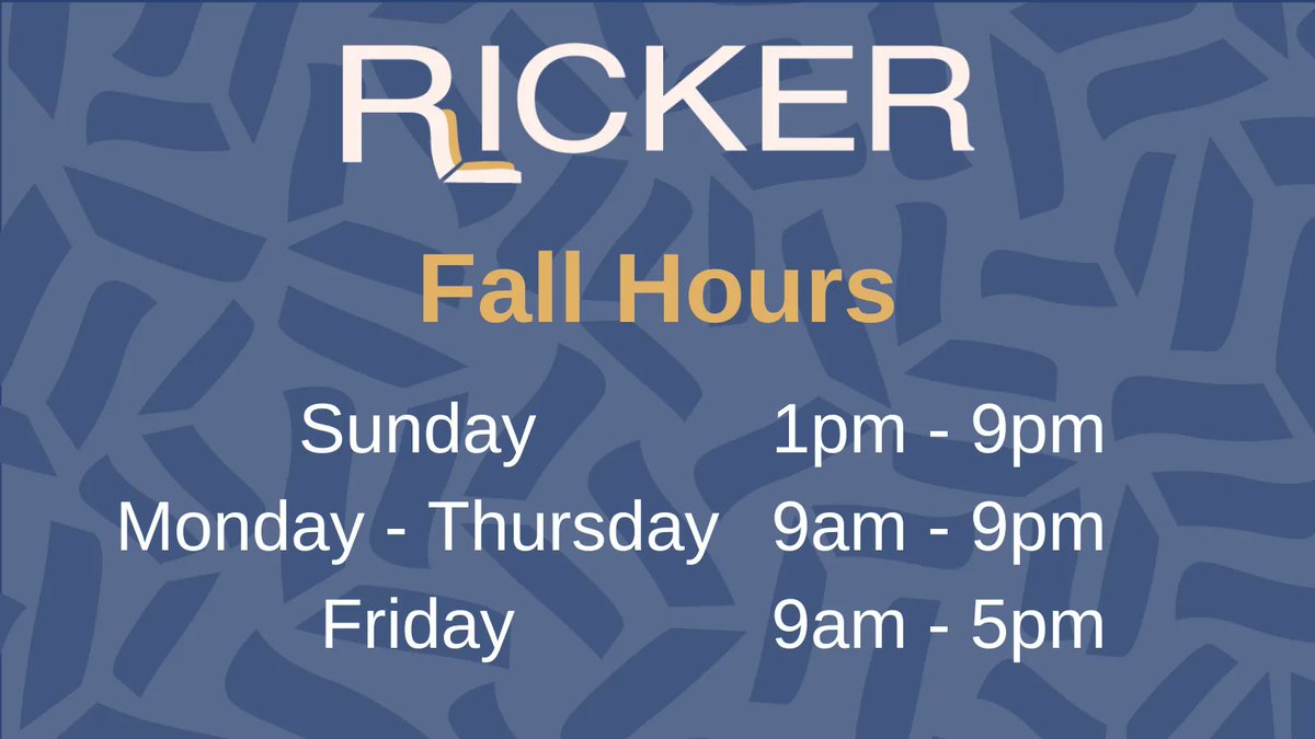 RickerLibraryUI's tweet photo. Ricker Library welcomes you to @Illinois_Alma whether you’re returning or entering your first year! Our new Fall 2022 hours will be Sundays from 1pm-9pm, Monday thru Thursday from 9am-9pm, and Fridays from 9am-5pm. #VisitTheLibrary #StartStrongIllinois #Fall2022 #WelcomeBack https://t.co/KvJ72huMjm