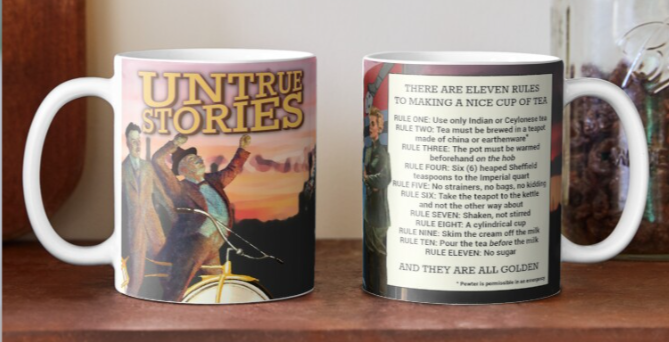 This was <a href="/beardybollocks/">Patrick McGinty</a>' idea: Orwell's rules of tea on a mug! #merch NEVER TIME TRAVEL WITHOUT IT redbubble.com/i/mug/Orwell-s…