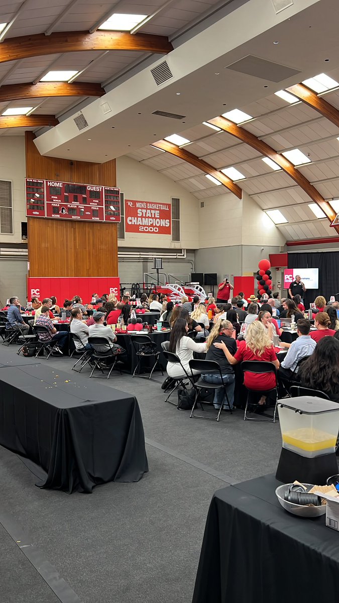 gopcpirates's tweet photo. Flex Day/Convocation in our gym. Always nice to welcome the campus community into our home!!! #GoPCPirates #SeaOfRed #WeAreBack https://t.co/zDWzFORcJn