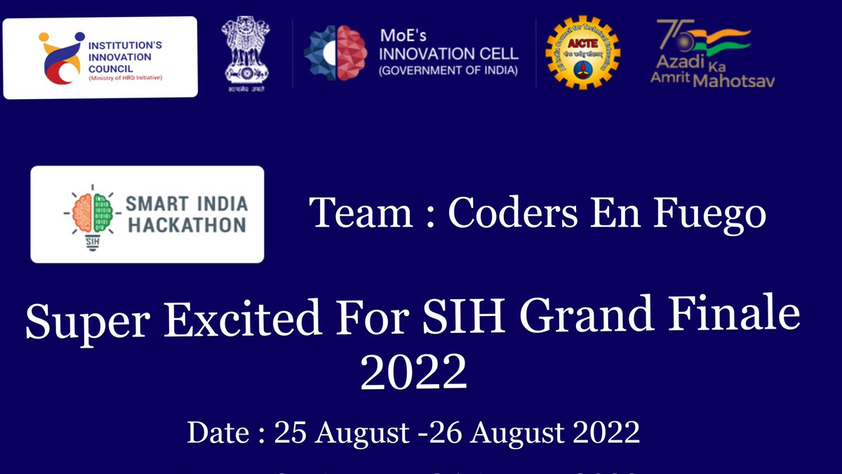sahil_ali20's tweet photo. Super Excited for the @SIH2022_MIC grand finale 2022 software Edition #PM_ModiAtSIH #SIH2022 #InnovationSeAtmanirbharBharat 

@narendramodi @EduMinOfIndia @PIBHRD @PMOIndia @mhrd_innovation
@abhayjere @mohitgambhir https://t.co/q4QSBGEP1d