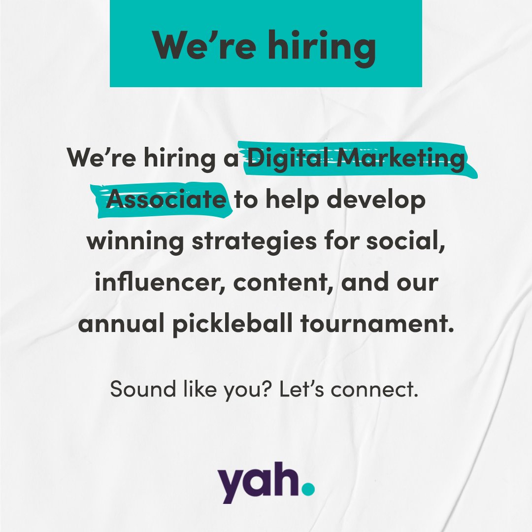 yahagency's tweet photo. We’re hiring a Digital Marketing Associate! Apply at link in bio. #yahagency https://t.co/hDkc1DTyY6
