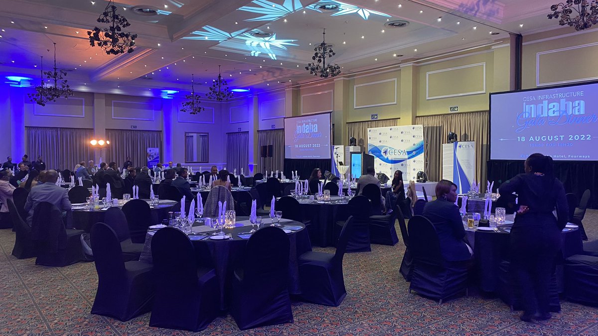 The_CESA's tweet photo. With day 1 of the #CESAIndaba2022 done and dusted, it is now time for the CESA Gala Dinner at the Indaba Hotel. Indaba attendees and invited guests will wind down after an eventful day of great speaker presentations and insightful discussions. #CESAGalaDinner #CESA70th https://t.co/Dh6ZWrRbK8