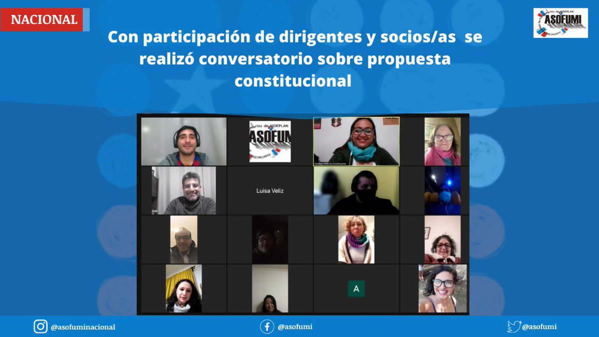 asofumi's tweet photo. 📌🤝Desde el directorio de ASOFUMI, agradecemos la disposición de la ex constituyente Carolina Videla, y la activa participación de dirigentes y socios que se sumaron a esta enriquecedora actividad de diálogo sobre la propuesta constitucional  

#asofumi #propuestaconstitucional https://t.co/Puap3yC0YN
