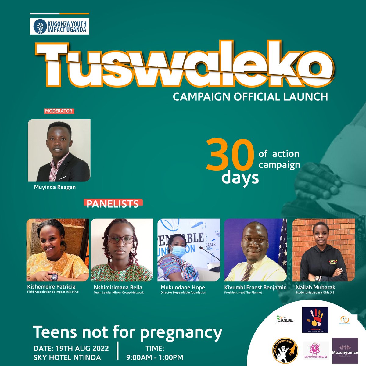 healdeplanet's tweet image. Teens not for Pregnancy . @healdeplanet President @kivumbi to speak at Launch of #Tuswaleko campaign by @KugonzaU @dependablefound @JanetMuseveni @UN_Women @UNICEFUganda @UNICEF @UN @antonioguterres @RMalango2021