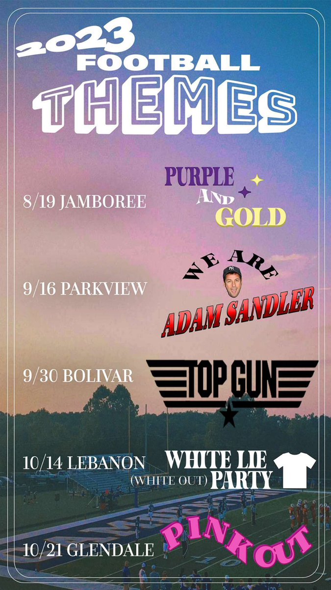 Official themes for the 2022 home football season!
Jamboree tomorrow with West Plains, Jeff City, and Smith Cotton at the JOD!