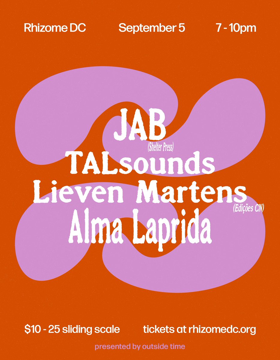 Excited to present <a href="/johnalsobennett/">JAB</a> at <a href="/RhizomeDC/">RhizomeDC</a> after his mindblowing show at the <a href="/hirshhorn/">Hirshhorn</a> in 2019, this time along with the immensely talented <a href="/TALsounds/">Natalie Chami</a>, Lieven Martens (Dophins Into The Future) and <a href="/AlmaLaprida/">Alma Laprida</a>. DMV area buds come out for a 🤯 night of exploratory music.